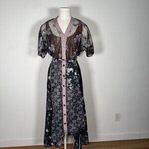 Byron Lars Cassie Floral Mixed Pattern Midi Dress Boho Fairy 6
